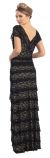 V-Neck Cap Sleeves Tiered Lace Long Formal Evening Dress back in Black/Nude
